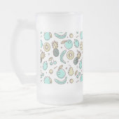 キュートフルーツパターン夏ラインスケッチ フロストグラスビールジョッキ (左)