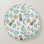 キュートフルーツパターン夏ラインスケッチ ラウンドクッション (裏面)