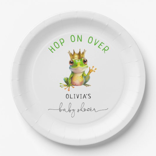 キュートフロッグプリンス男の赤ちゃんシャワー紙プレート ペーパープレート (正面)