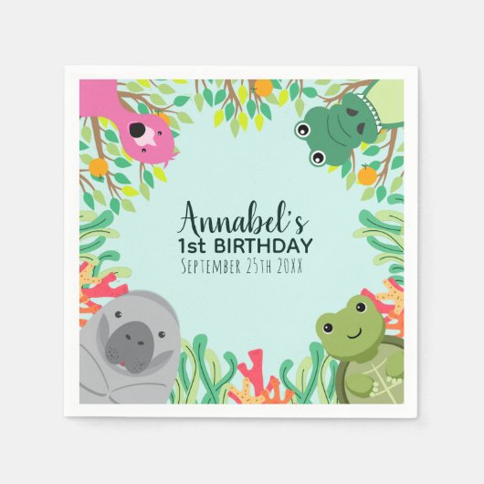 キュートフロリダアニマルズワイルドワン子供の誕生日 スタンダードカクテルナプキン (正面)