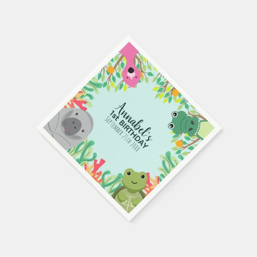 キュートフロリダアニマルズワイルドワン子供の誕生日 スタンダードカクテルナプキン (角)