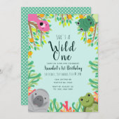 キュートフロリダアニマルズワイルドワン子供の誕生日 招待状 (正面/裏面)