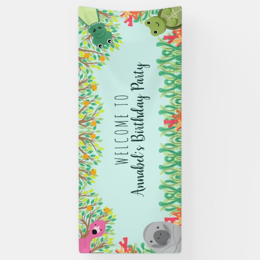 キュートフロリダアニマルズワイルドワン子供の誕生日 横断幕 (縦)