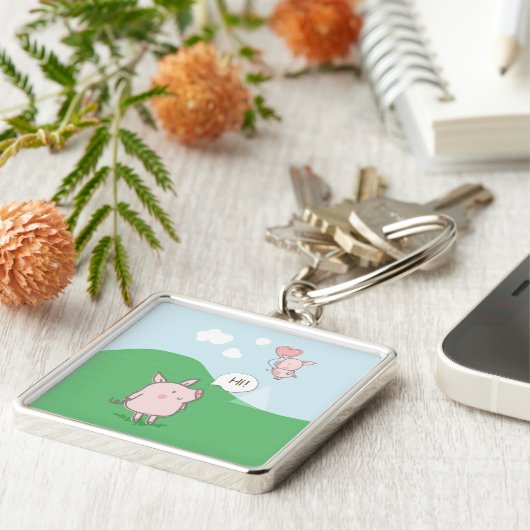 キュートフローティング豚ことわざhi キーホルダー (側面)