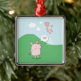 キュートフローティング豚ことわざhi メタルオーナメント