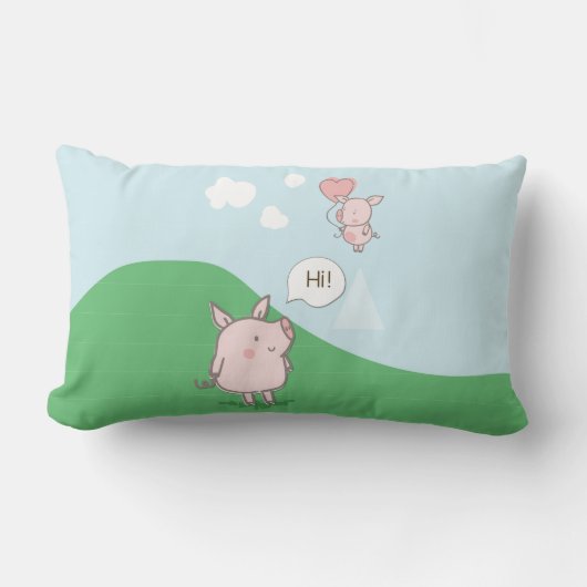 キュートフローティング豚ことわざhi ランバークッション (正面)