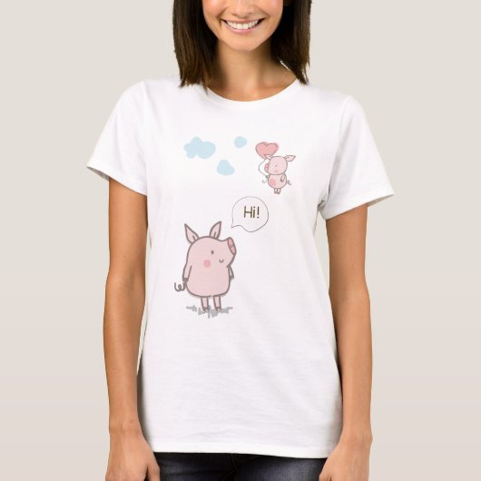 キュートフローティング豚ことわざhi tシャツ (正面)