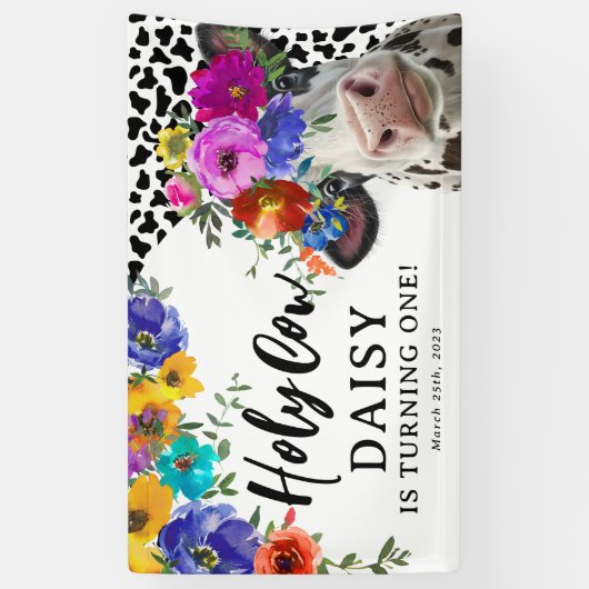 キュートフローラホーリーカウズ子供の誕生日パーティー 横断幕 (縦)