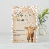 キュートフローラホーリーカウー納屋周囲の庭誕生日招待状 招待状 (スタンド正面)
