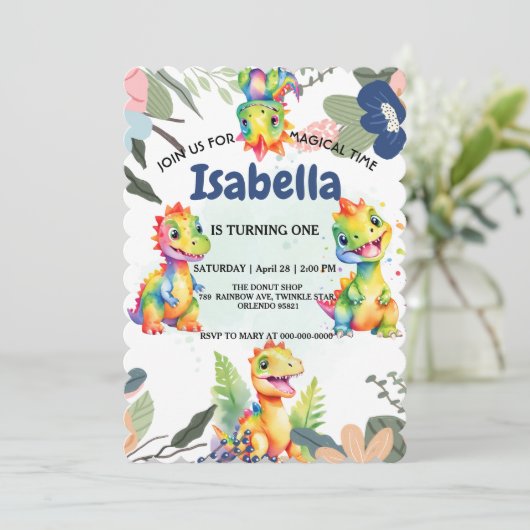 キュートフローラレインボー恐竜ハッピーバースデーパーティー サンキューカード (スタンド正面)
