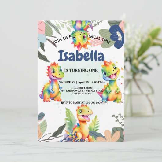 キュートフローラレインボー恐竜ハッピーバースデーパーティー サンキューカード (スタンド正面)