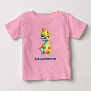 キュートフローラレインボー恐竜ハッピーバースデーパーティー ベビーTシャツ