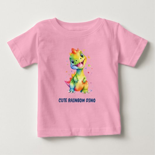 キュートフローラレインボー恐竜ハッピーバースデーパーティー ベビーTシャツ (正面)