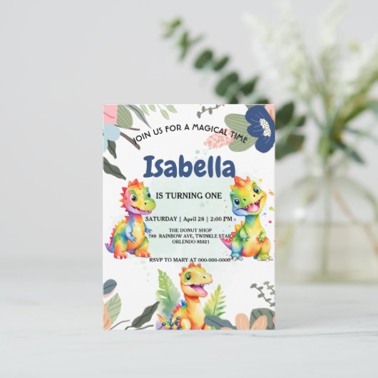 キュートフローラレインボー恐竜ハッピーバースデーパーティー ポストカード (スタンド正面)