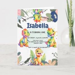 キュートフローラレインボー恐竜ハッピーバースデーパーティー 招待状