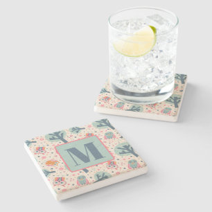 キュートフールズツリーズパターンおもしろいカスタムイニシャル ストーンコースター