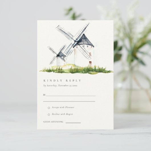 キュートフ素朴ァームウィンドミルテーマウェディングRSVP エンクロージャーカード (スタンド正面)