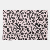 キュートブサイコ不気味ピンクおもしろいハロウィーン キッチンタオル (横)