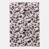 キュートブサイコ不気味ピンクおもしろいハロウィーン キッチンタオル (縦)