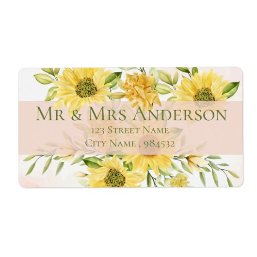 キュートブライトイエローサンフラワーフローラ住所 シール (正面)