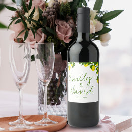 キュートブライトイエローレモンシトラスエレガントズ結婚ズ ワインラベル