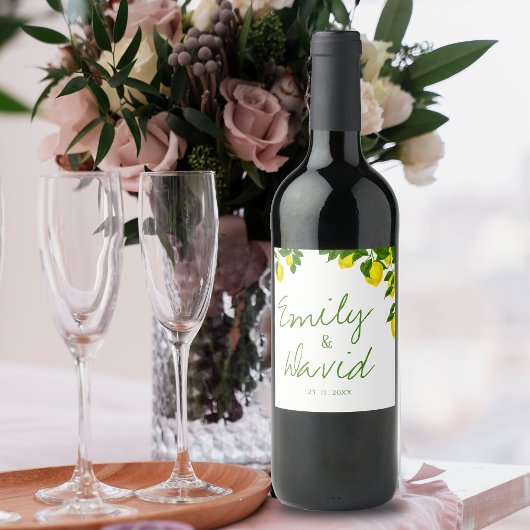 キュートブライトイエローレモンシトラスエレガントズ結婚ズ ワインラベル