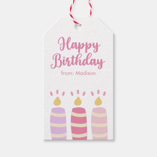 キュートブライトキャンドルパーソナライズされたハッピーバースデー ギフトタグ (正面)
