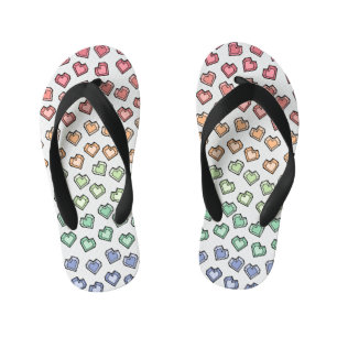 キュートブライトパステルレインボージェムストーンハートパターン キッズビーチサンダル