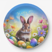 キュートブラウンイースターベビーバニー ペーパープレート (正面)