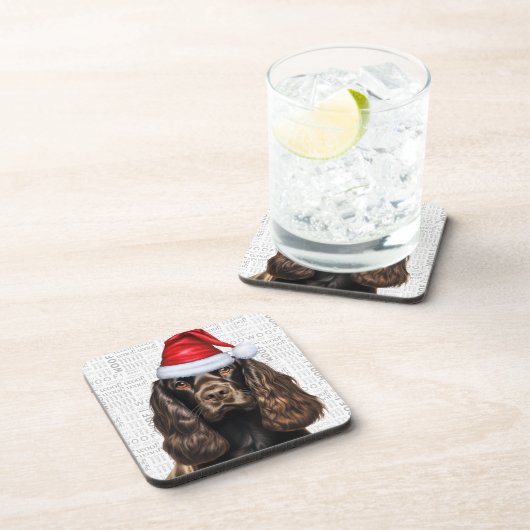 キュートブラウンコッカースパニエル犬サンタドッグホリデー コースター (右側)