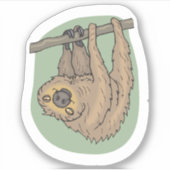 キュートブラウンスロスぶら下がったズの逆さイラストレーション シール (正面)