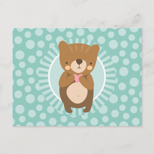 キュートブラウンテディベアハート ポストカード (正面)