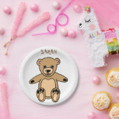 キュートブラウンテディベア誕生日名 ペーパープレート (パーティー)