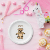 キュートブラウンテディベア誕生日名 ペーパープレート (パーティー)