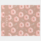 キュートブラウンピーチウォーターカラーパンプキン秋 フリースブランケット (正面(横))