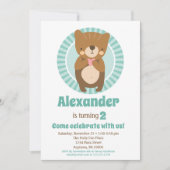 キュートブラウンベアハート誕生日招待状ボーイガール 招待状 (正面)