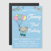 キュートブラウンベアホットエアバルーンボーイ誕生日 マグネット招待状 (正面/裏面)