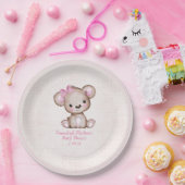 キュートブラウンベアーガールプレイドピンク紙プレート ペーパープレート (パーティー)