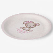 キュートブラウンベアーガールプレイドピンク紙プレート ペーパープレート (アングル)