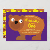 キュートブラウンベアーキッズ1st誕生日パーティの招待状 招待状 (正面/裏面)