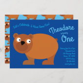 キュートブラウンベアーキッズ1st誕生日パーティの招待状 招待状 (正面/裏面)