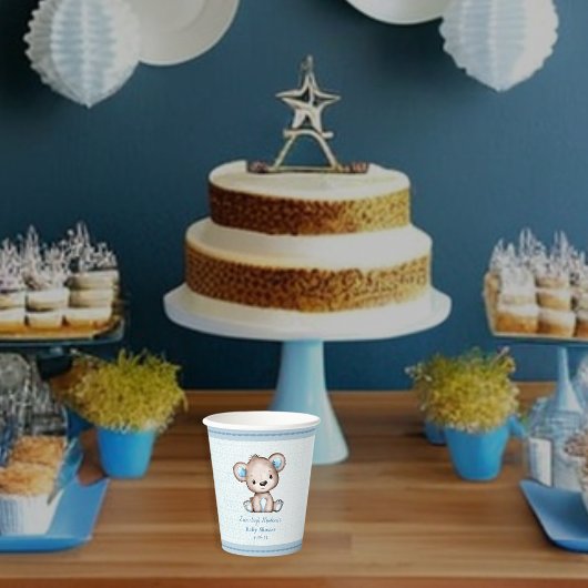 キュートブラウンベアーボーイブルーブランケット 紙コップ