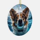 キュートブラウンホワイトドッグアンダーウォータースイミングオーナメント セラミックオーナメント (右)