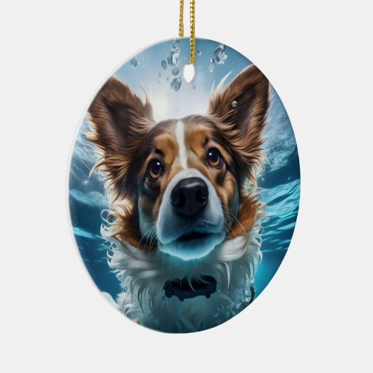 キュートブラウンホワイトドッグアンダーウォータースイミングオーナメント セラミックオーナメント (右)