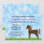 キュートブラウンホースガールズ誕生日招待状 招待状 (正面/裏面)