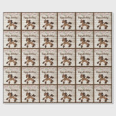 キュートブラウンポニー、バラとライトホース誕生日 ラッピングペーパー (フラット)