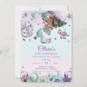 キュートブラウンマーメイドザシーナルファル誕生日 招待状 (正面)