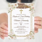 キュートブラウンメキシコのバプテスマ&ファースト誕生日 招待状