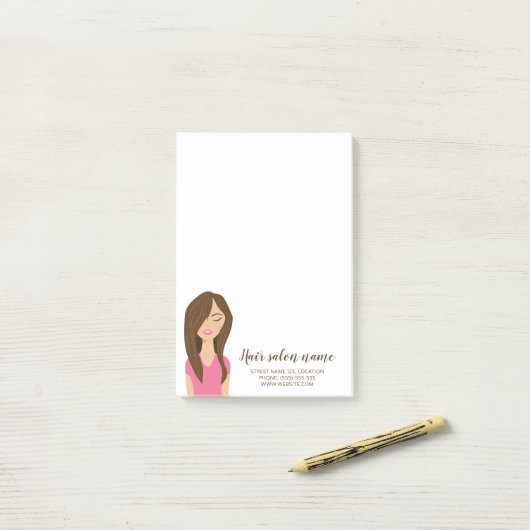 キュートブラウンロングヘアガールイラストレーションヘアサロン ポストイット (デスク上)