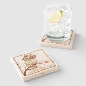 キュートブラウン&ベージュフクロウイラストレーション ストーンコースター (横)